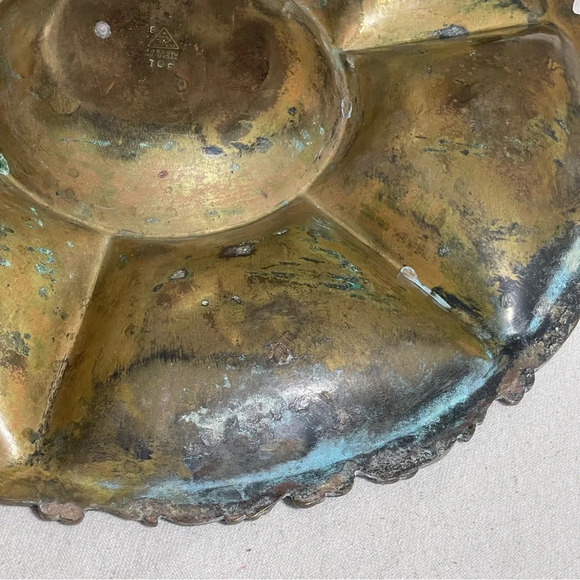 Vntg Brass Divided Tray Ornate Design Farmhouse Decor Mexico Handmade Patina - Picture 6 of 10